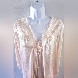 2 Sets Vintage Vanity Fair Pajama 2 Piece Set Blouse Button Top Pull On Pants M